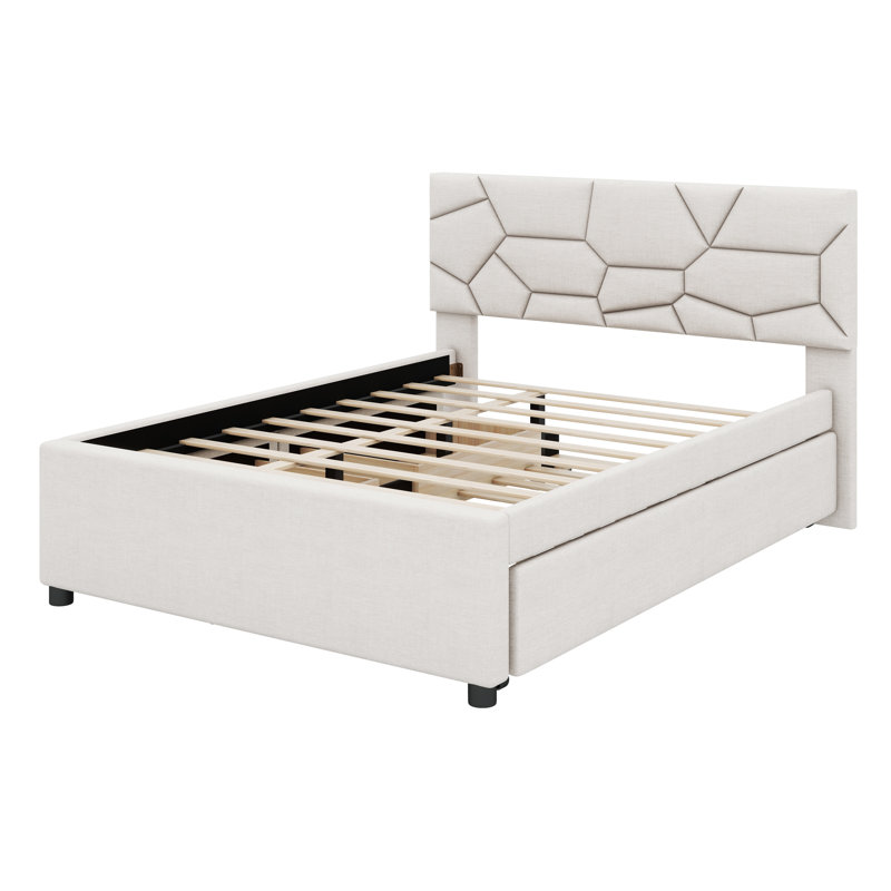 Lit plateforme tapissier avec rangement Stephenia, Double, Beige