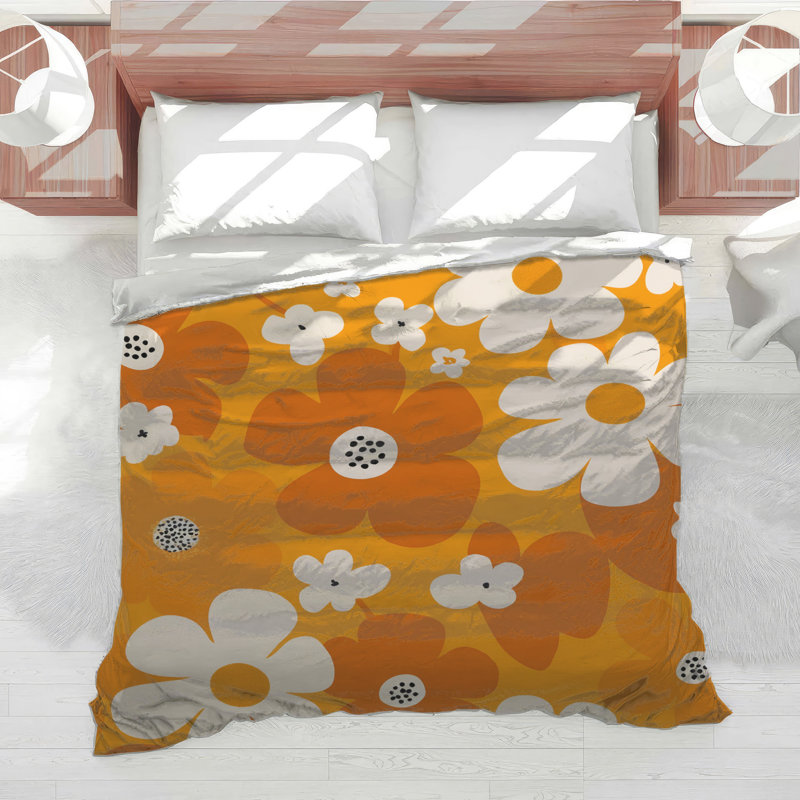 Fleurs, édredon floral, bohème bohémien, Édredon simple, Orange / Motif floral blanc