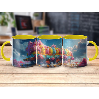 3D Design 11oz Accent Mugs – Ceramic Coffee Cup with a Yellow Handle and Interior