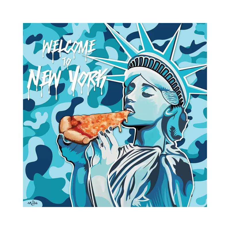 Welcome To NY - Liberty Pizza Blue Camo Square by Hybrid Life Art - Wrapped Canvas Print, 30.48 cm H x 30.48 cm W