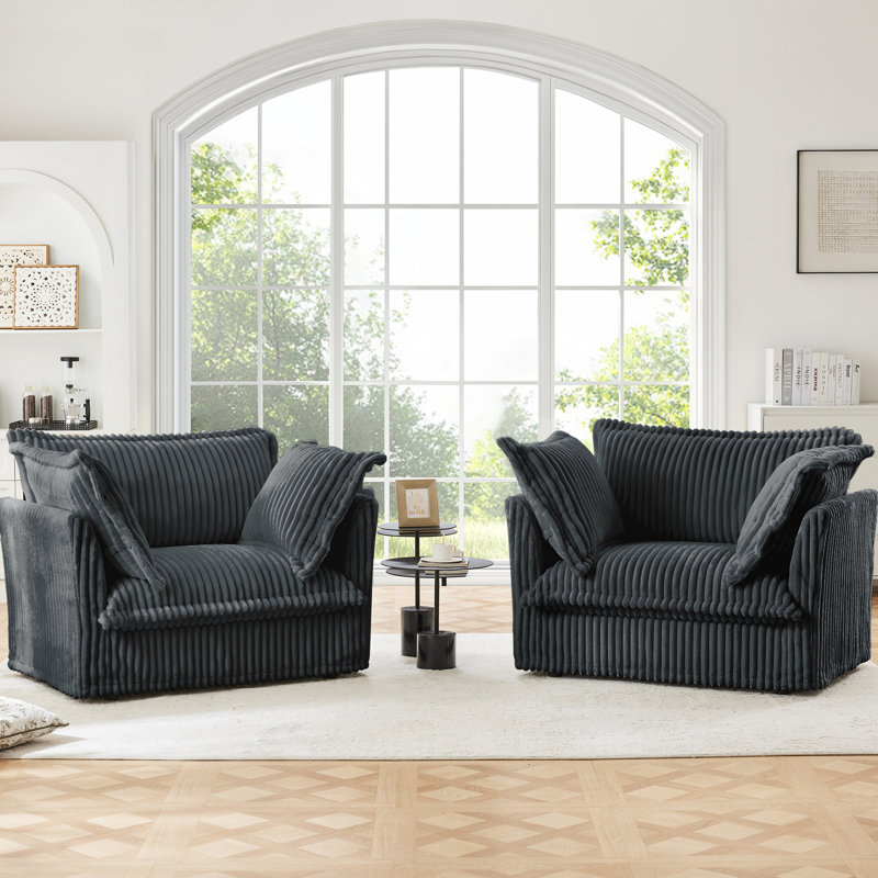 2 - Seat Gray Corduroy Armchair With Deep Seats And Spacious Seating Luxurious Cushions, Natural Design, Removable Covers, Wood Frame Of Armchairs For Bedroom Living Room Seating, High Back Pillows,