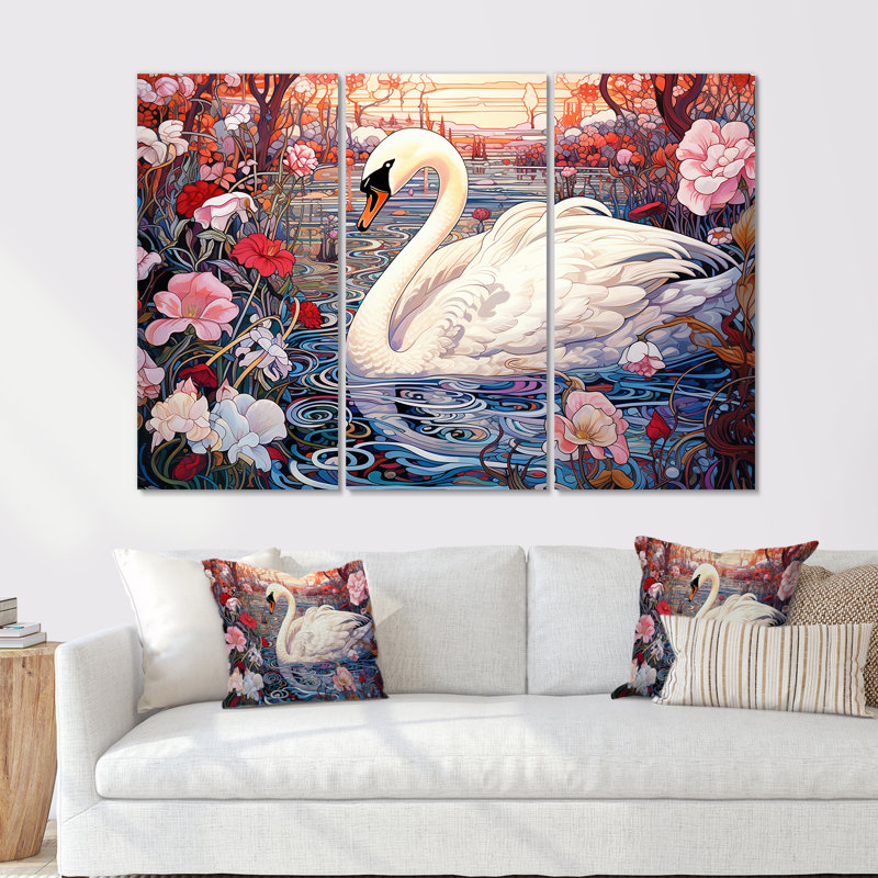 Ensemble de décorations murales Swans Majesty Horizon I - Swans Animal, H 32 po x l 48 po