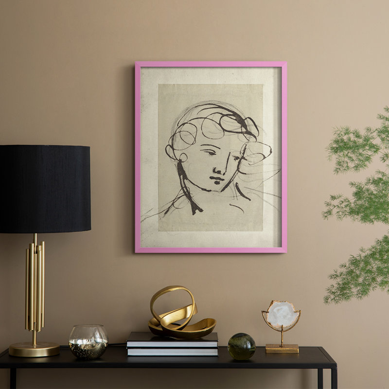 Croquis rétro, impression encadrée CV - bois massif, H 15 po x l 12 po, Rose