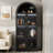 69" Tall Modern Arched Glass Door Display Cabinet With LED Lighting, 4-Tier Floor Storage Bookshelf-1896762512