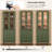  71" W Modular Library Bookcase with Glass Doors, Integrated LED Lighting, Brass-Colored Hardware & Genuine Leather Loop Pulls, Large Sage Green Wall Unit with Drawers and Storage Cabinets-1309100079-1309100076