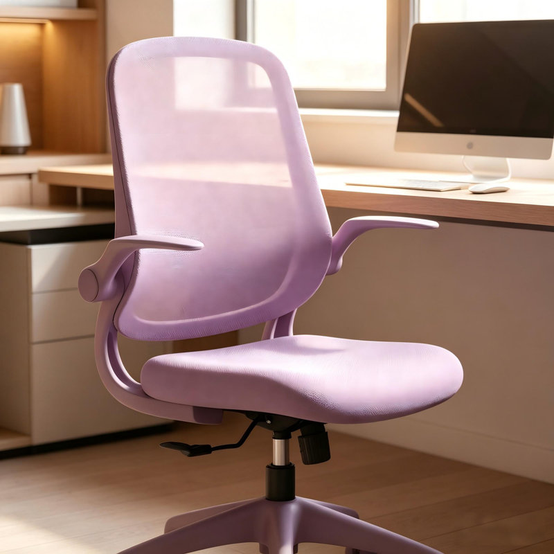 Ergonomic Mesh Task Chair with Flip-Up Arms and Lumbar Support for Small Spaces, Lavender