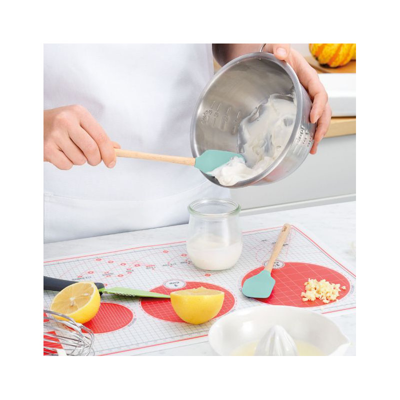 Flex-Core Mini Spatula & Spoonula Wood Handle - Apricot, Light Aqua