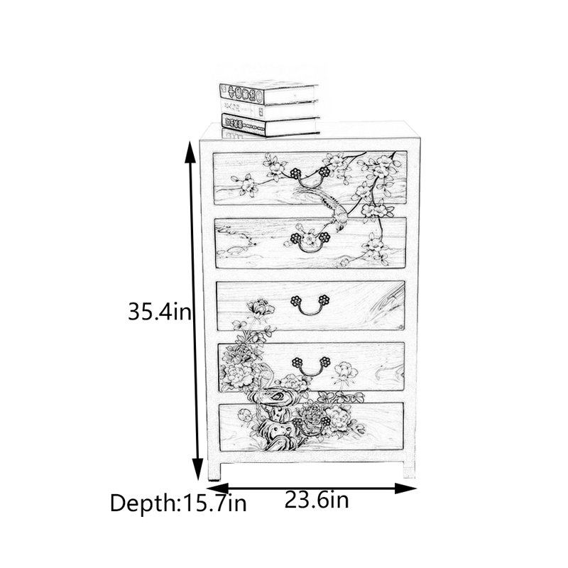Hand-Painted Entryway Cabinet, 35.4" H x 23.6" W x 15.7" D