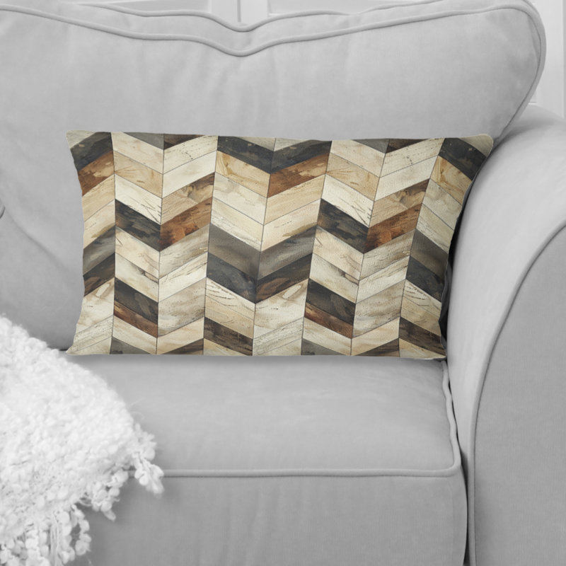Carreaux brun à chevrons crème - Coussin lombaire moderne