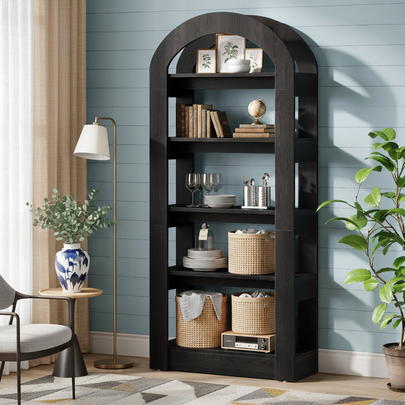 70.87" H 5-Tier Arched Bookcase, Black, 1