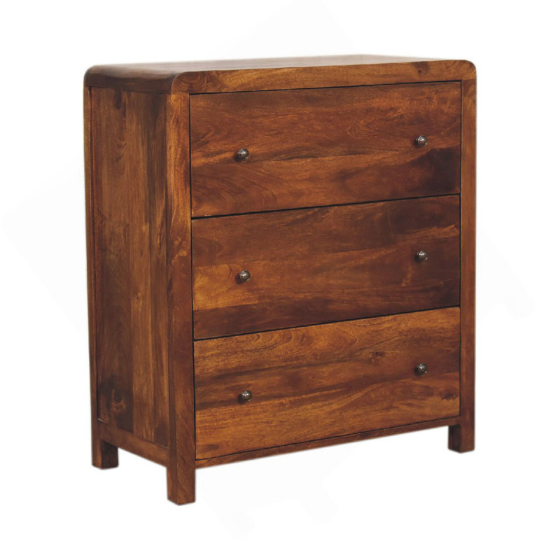 Commode 3 tiroirs en bois massif brun Aspen