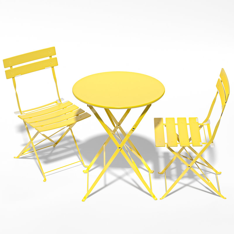 Iron Table And Folding Chair Set, 2 - Person Round Outdoor Dining Set, Yellow