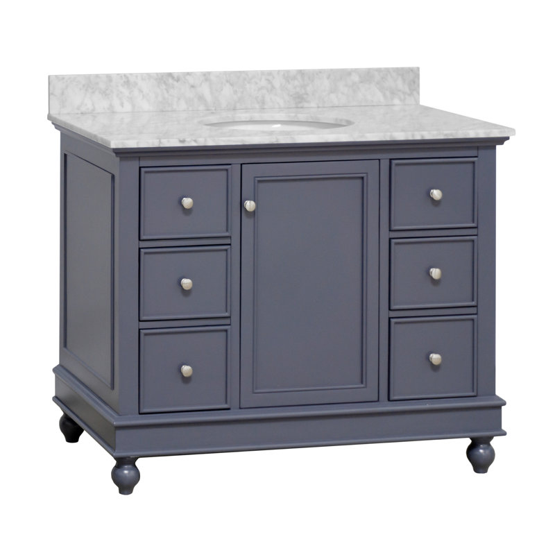 Ensemble de meuble-lavabo simple 42 po Ferdinand, Gris marine, Marbre de Carrare