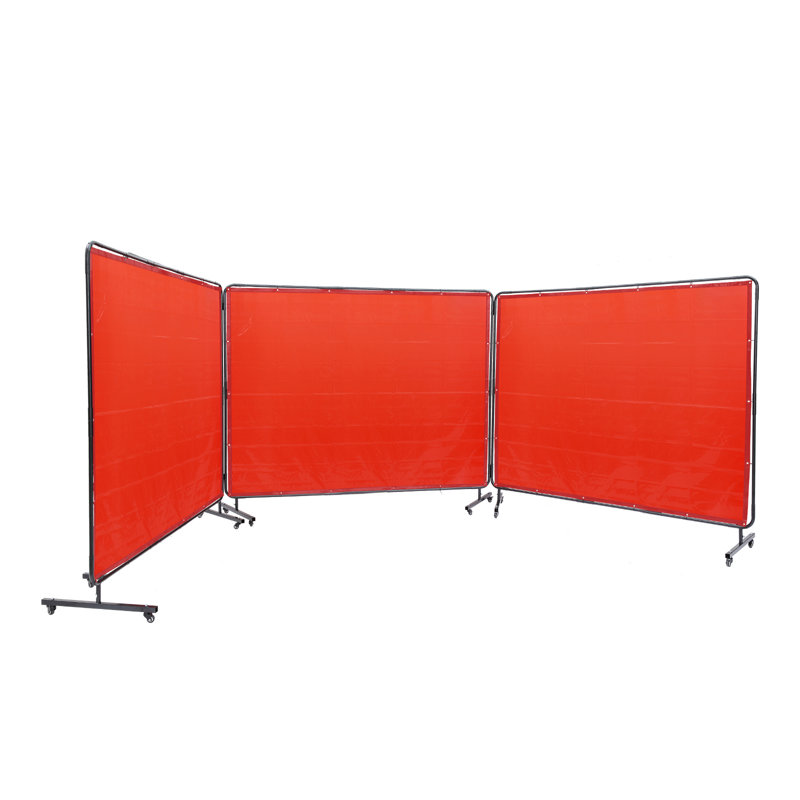 Écran de soudure avec cadre, écrans de rideau à soudure 3 panneaux 6 pi, Rouge, H 72 po x l 288 po x P 2,28 po