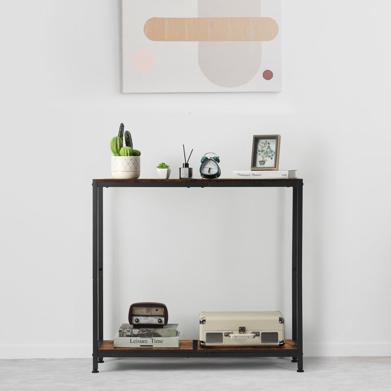 2-Tier Industrial Console Table, 33.8'' Rustic Brown & Black Entryway Table With Storage Shelf For Hallway & Living Room