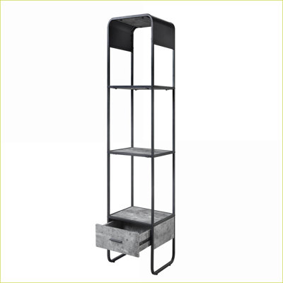 Side Pier, gris anthracite contemporain & amp; Noir à 2 tablettes et 1 tiroir | Bois et métal | Espace de vie principal
