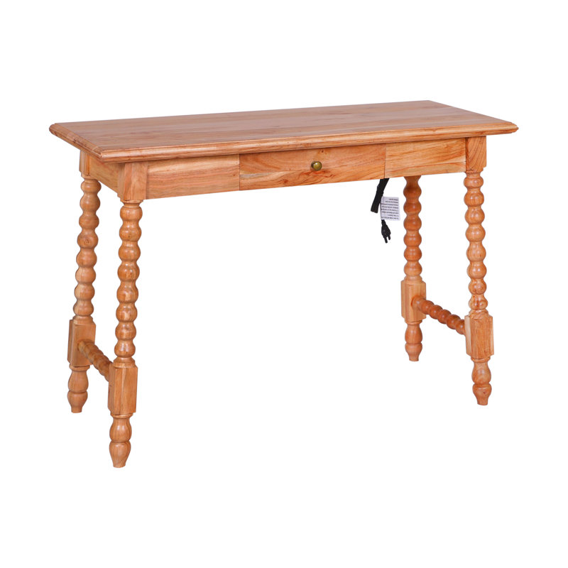 Natural Acacia Wood Writing Desk with Brass Knob