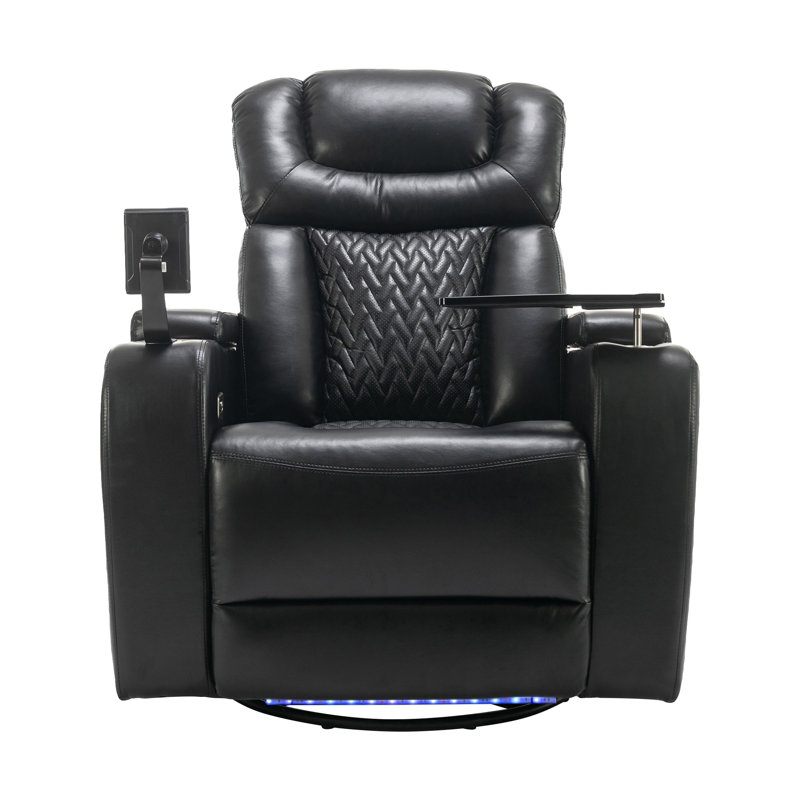 270 Degree Swivel Power Recliner Individual Seat Home Theater Recliner With Tray Table,  Phone Holder, Cup Holder,  USB Port, Hidden Arm Storage For Living Room
