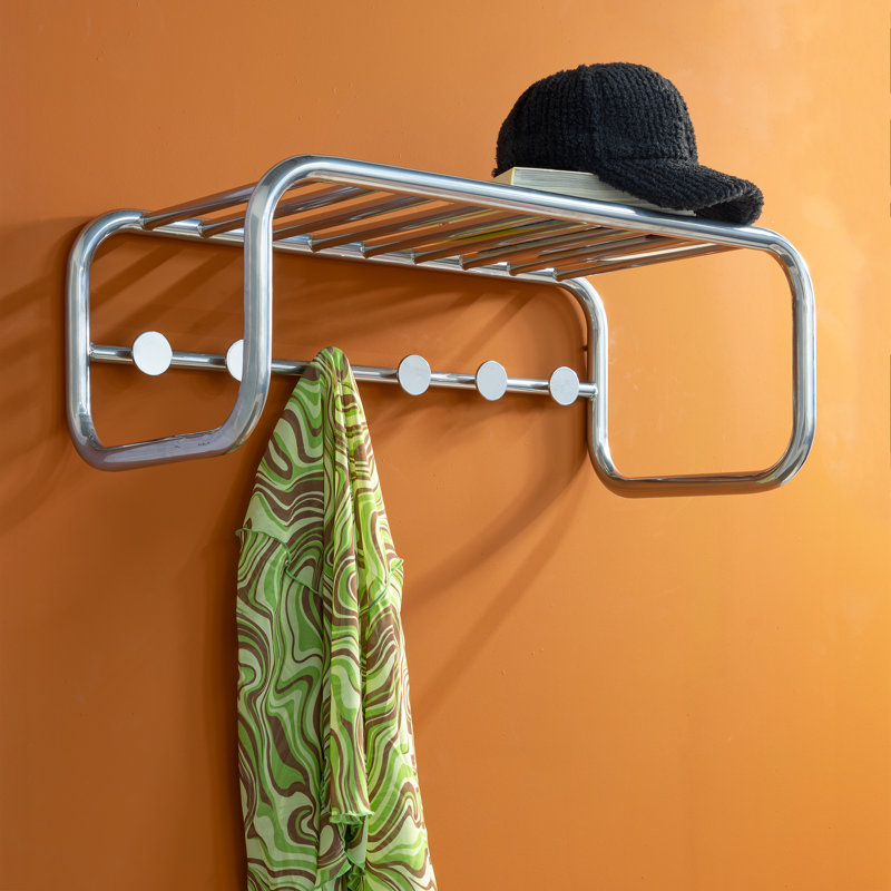 Retro Steel Wall 5 - Hook Coat Rack, Chrome