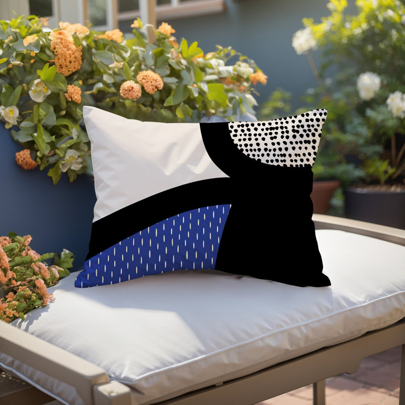 Coussin lombaire réversible intérieur / extérieur Vikka, H 18 po x l 25 po, Bleu marine / noir / blanc cassé