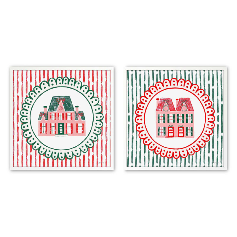 Ensemble de 2 estampes festives Manor Glow, 20 po x 20 po, Blanc opaque
