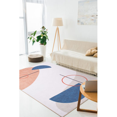 Blue Beige Pink Geometric Woven Base Decorative Carpet