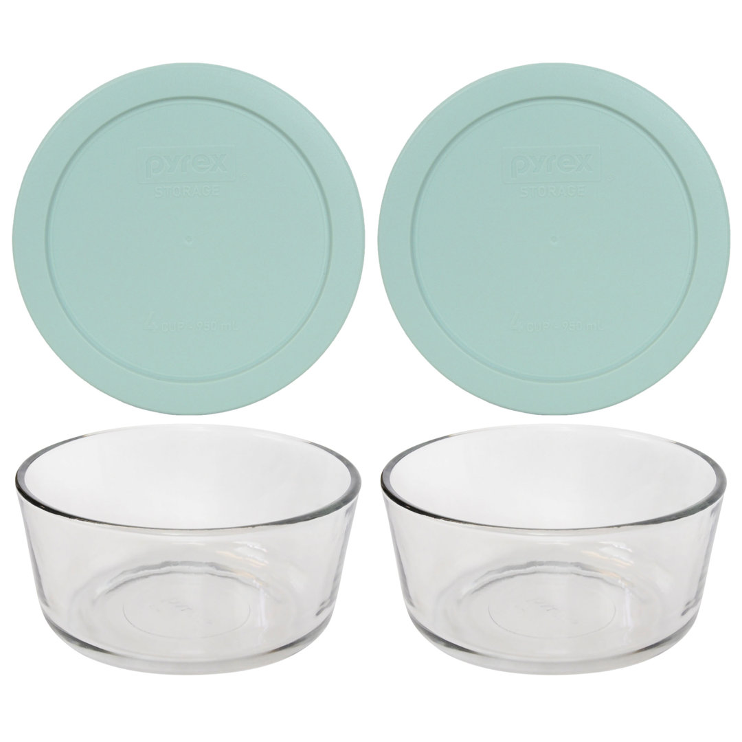 Pyrex (2) 7201 4 Cup Glass Bowls & (2) 7201-PC Lids Pyrex 