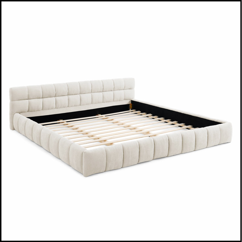 Luxueux cadre de lit plateforme en tissu de chenille épais avec tête de lit élégante, aucun sommier requis, parfait pour les chambres modernes.