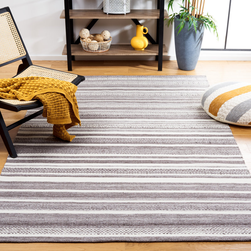 Arczi Striped Kilim Hand Woven Performance Striped Rug, Rectangle 8' x 10'