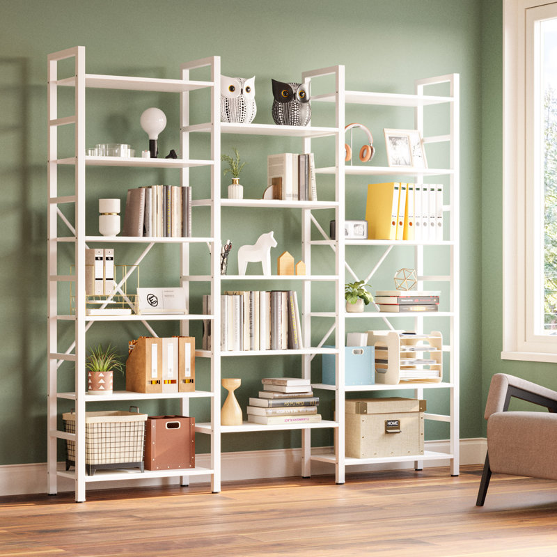 Maziah Triple Wide Industrial Etagere Bookcase, Industrial Brown, 69.3" H x 69.3" W x 11.8" D