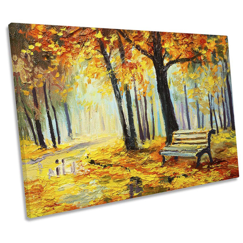 Autumn Park Bench Tree - Wrapped Canvas Print, 81.3cm H x 121.9cm W x 4cm D