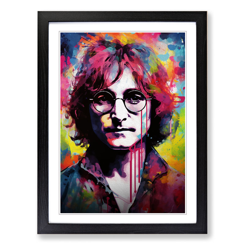 John Lennon Abstract - Single Picture Frame Print on Wood, Black Framed, 64cm H x 46cm W x 2cm D