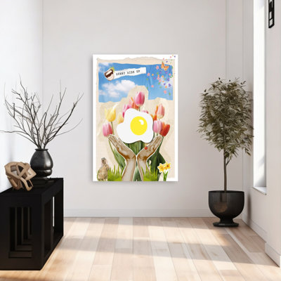 «Sunny Side Up Spring», impression colorée, fantaisiste, papillon, coccinelle, jonquille, printemps, art mural