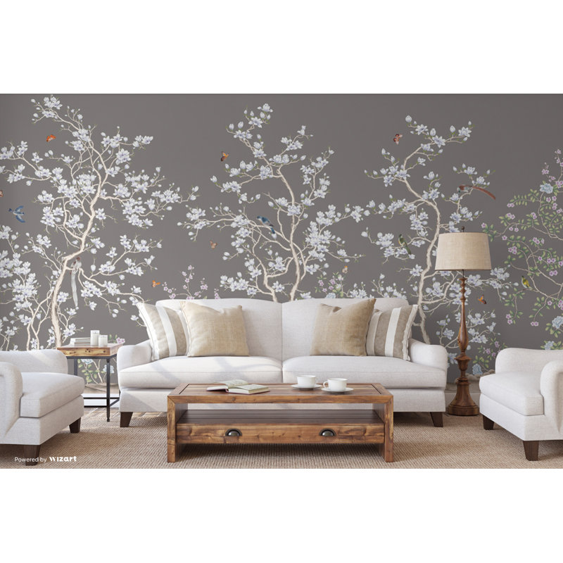Papier peint chinois Serene Blossom, L 117,96 po x l 225 po, Bleu