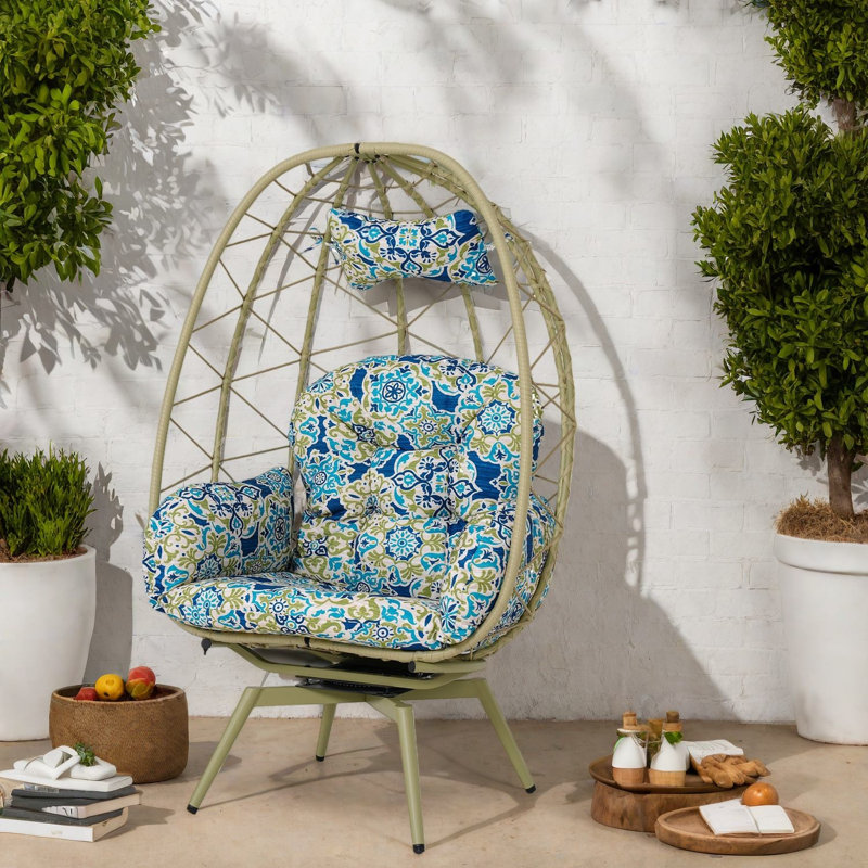 Chaises longues pivotantes de patio, chaise d'œuf moderne en rotin en acier pour le patio