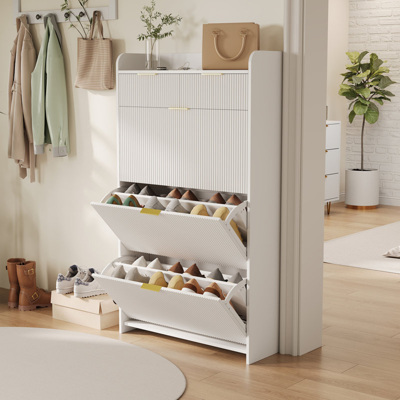 15 Pair Flip Down Shoe Storage, White