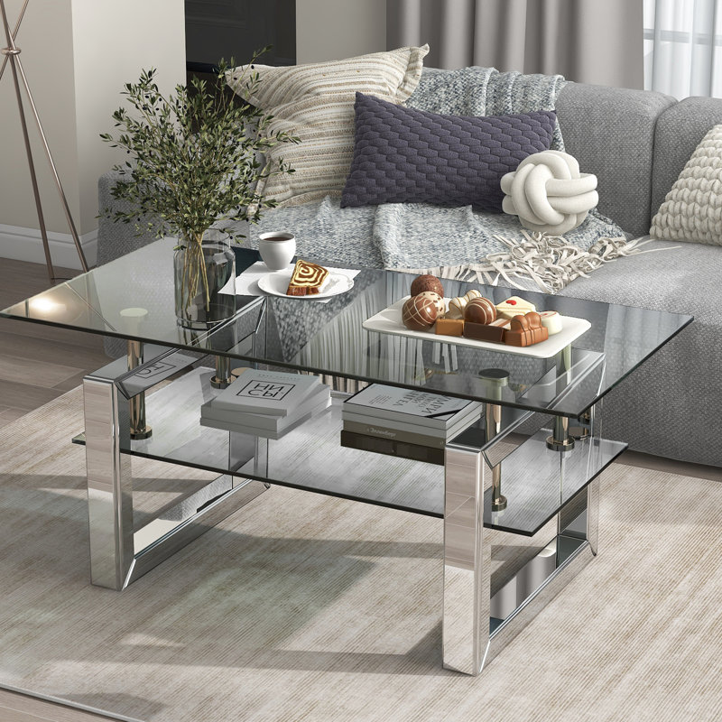 Bureau à pieds en métal avec finition brillante - Solution de rangement élégante pour la table basse en verre trempé