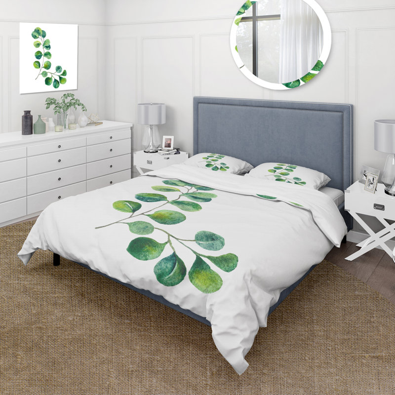 Green Eucalyptus Branches II - Ensemble de housse de couette traditionnel - Microfibre de polyester