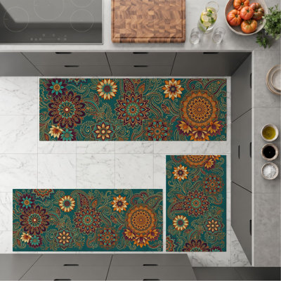 Tapis de cuisine floraux lavables antidérapants Mandala
