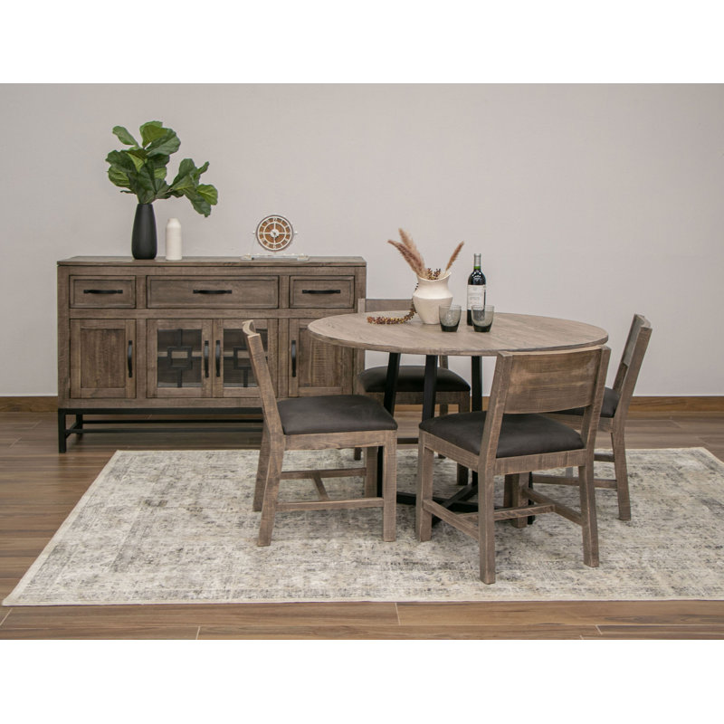 Hand-Turned Brown Wood Upholstered Side Chair with Black Seat