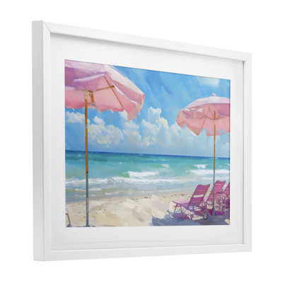 «Paradise Beach Umbrellas», reproduction sous verre encadrée, design par LSR Design Studio
