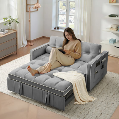 3 in 1 Convertible Sleeper Sofa Bed, Comfy Futon Couches for Living Room with Side Pocket/Adjustable Backrest, Vevelt upholstered Tufted Pull out Couch, Small Loveseat Sofa Bed for Bedroom Small Spces