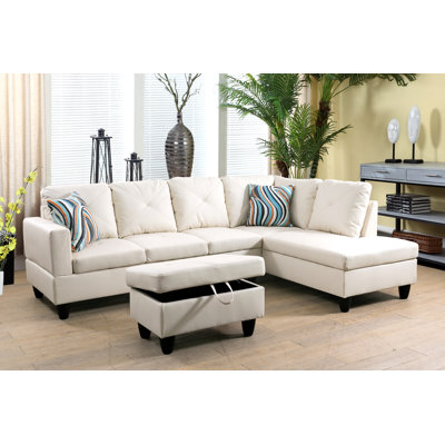 Beverlys 97" Wide Faux Leather Sofa & Chaise with Ottoman by Latitude Run