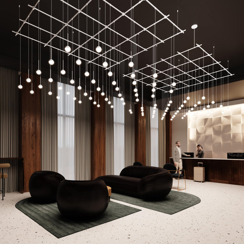 Lustre géométrique à DEL 49 lumières Suspender®, Blanc satiné
