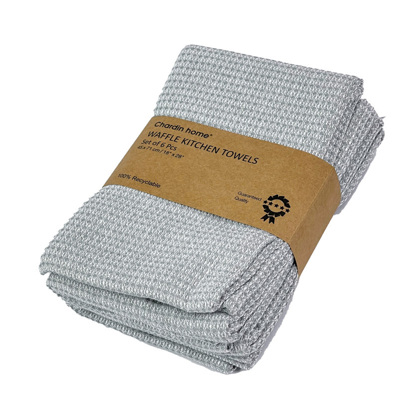 WAFFLE KITCHEN TOWELS SET OF 6, Gris-blanc