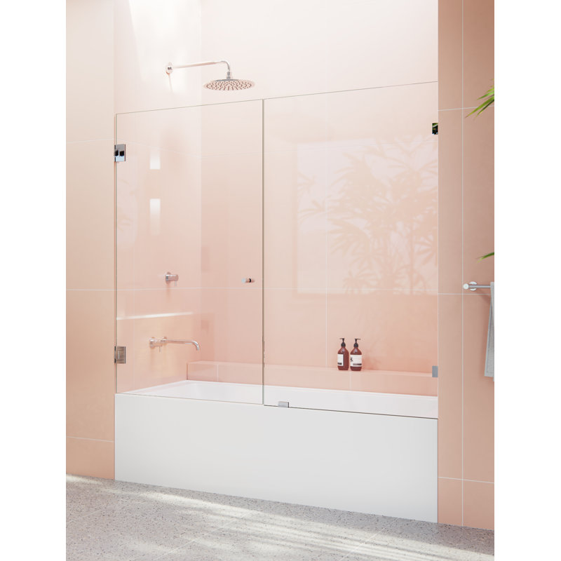 Illume 64.25 in. x 58.25 in. Fully Frameless Hinge Bathtub Door, Polished Chrome
