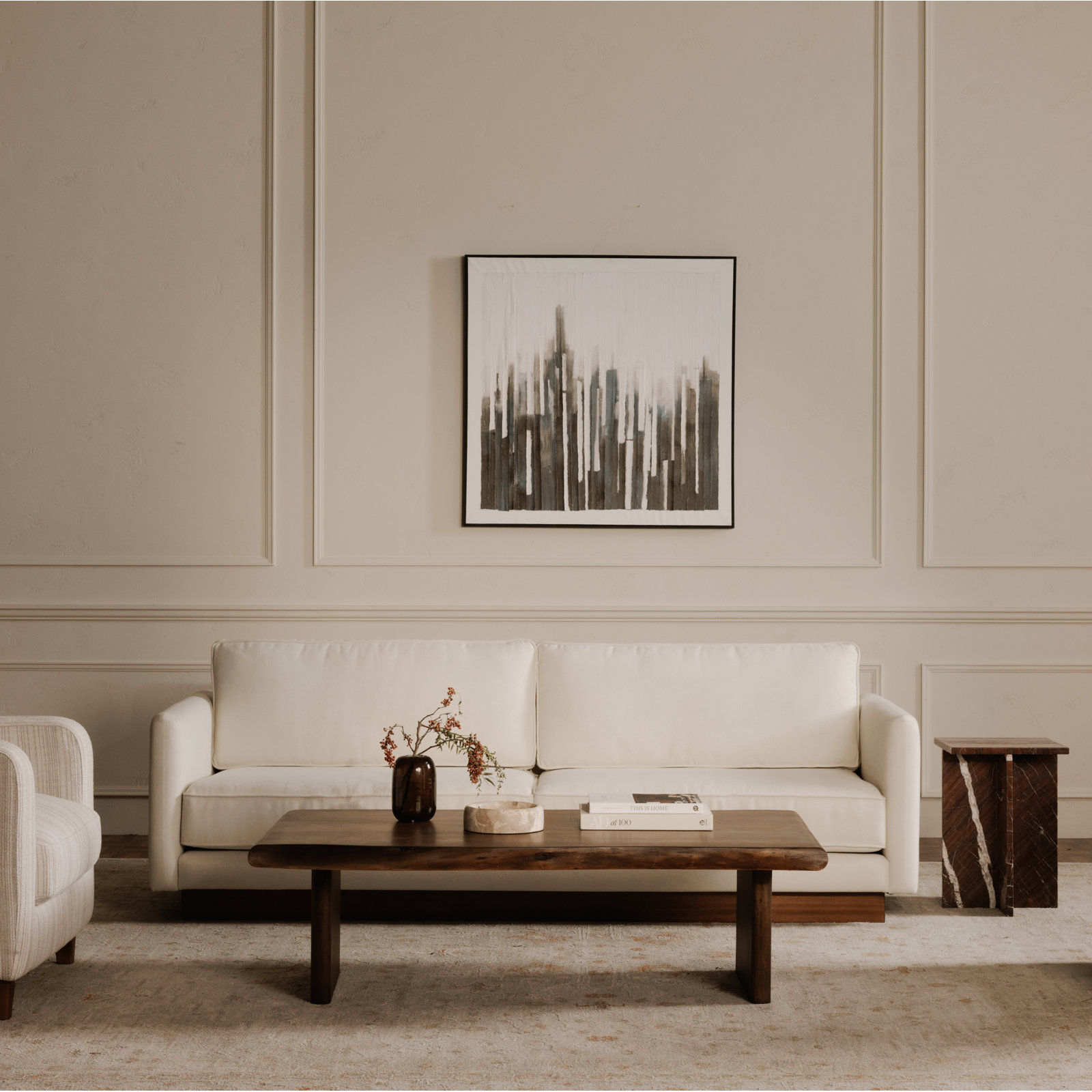 Fera 90" Upholstered Sofa, White