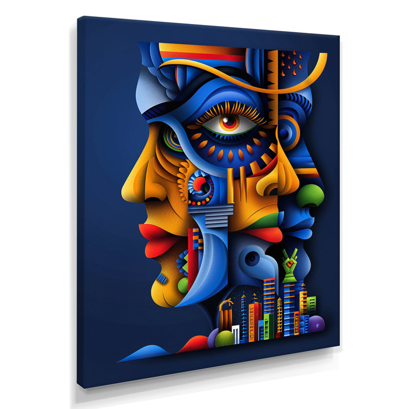 Décoration murale The Vision Past Présent Futur Essentiel bleu - femme moderne, Toile tendue, H 44 po x l 34 po x P 1,5 po