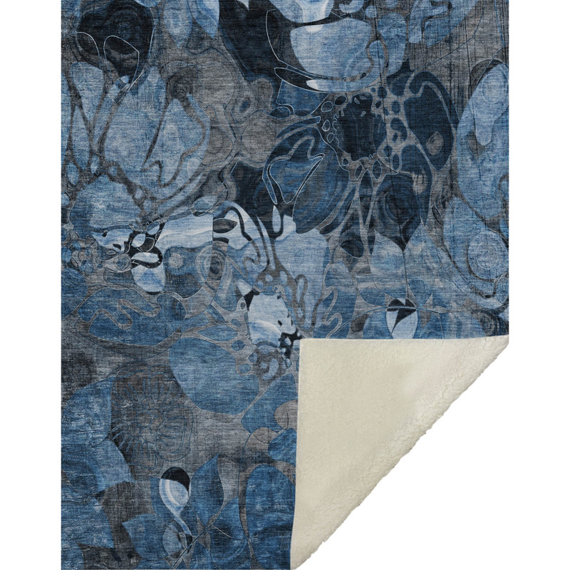 Jeté en sherpa floral Addison, Bleu