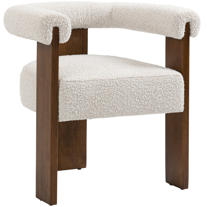 19.6'' H Upholstered Armchair, Cream Boucle Fabric, Walnut